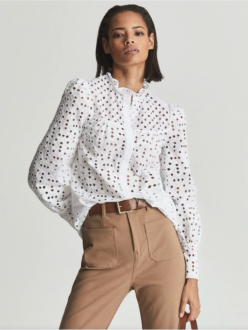 Reiss White Yasmin Embroidered Blouse Size 4